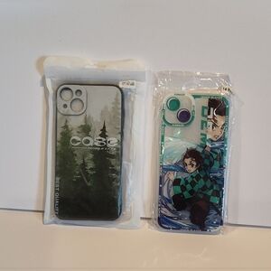 2 pack iPhone 14 plus‎ protective painted case (anime and forest)